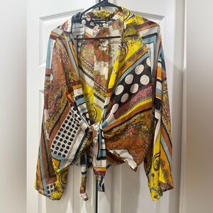 Fashion Nova Vibrant Multicolor Tie-Front Blazer